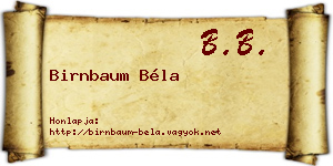 Birnbaum Béla névjegykártya